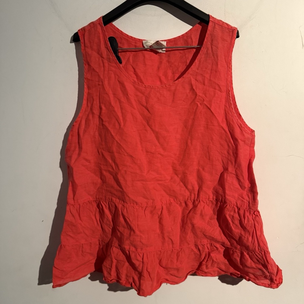 Cynthia Rowley‎ Medium Linen Sleeveless Peplum Top Babydoll Ruffle Boho Minimal